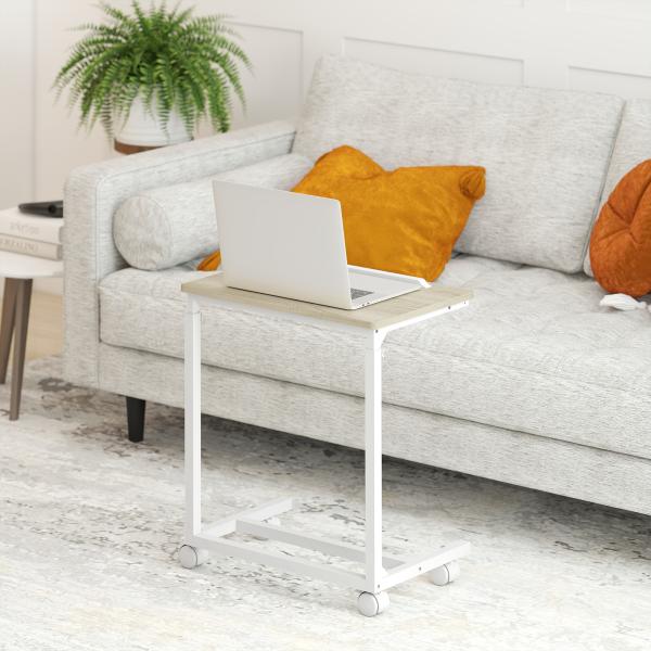 Mesa Auxiliar com Rodas Altura Ajustável Superfície Inclinável e Estrutura de Metal 55x36x62,5 - 82,5 cm Madeira