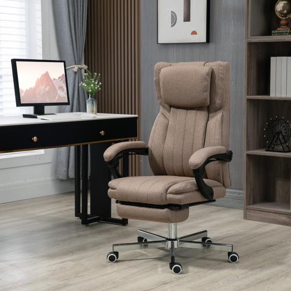 Cadeira de Escritório com 6 Pontos de Massagem com Vibração Reclinável com Altura Ajustável 65x61x101 - 113 cm Marrom