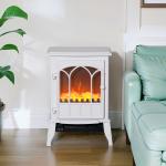 Lareira Elétrica Portátil 1000/2000W com Efeito de Chama Realista e Proteção Contra Superaquecimento 41,5x28x54 cm Branco