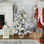 Árvore de Natal com Luzes LED 90 cm Árvore de Natal Artificial Nevado com 133 Ramos 14 Pinhas e Suporte de Metal Verde