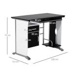 Mesa para Computador com Gaveta Armário e Suporte para CPU Secretária para Escritório 100x52x75cm Preto e Branco