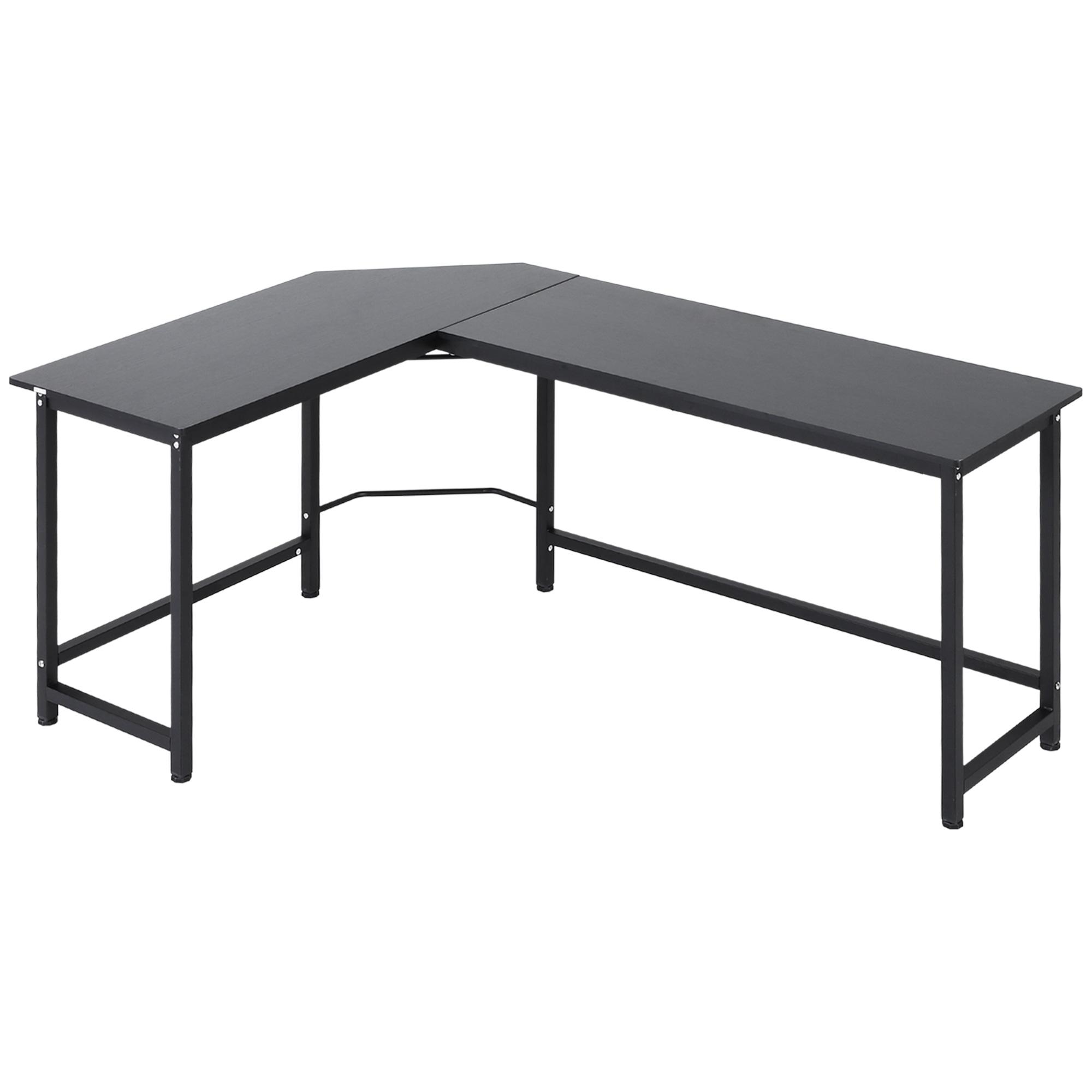 Secretária de Canto Mesa de Computador em Forma de L com Estrutura de Aço 168x120x75cm Preto