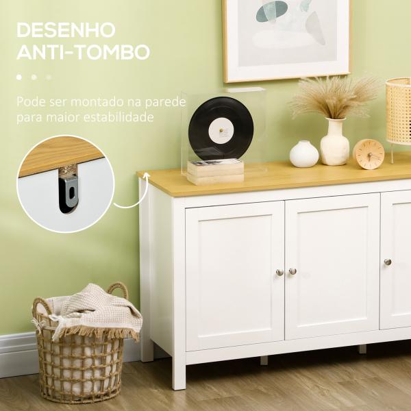 Aparador Sala de Estar com 3 Portas e Prateleiras Ajustáveis Estilo Moderno 120x40x70 cm Branco e Madeira