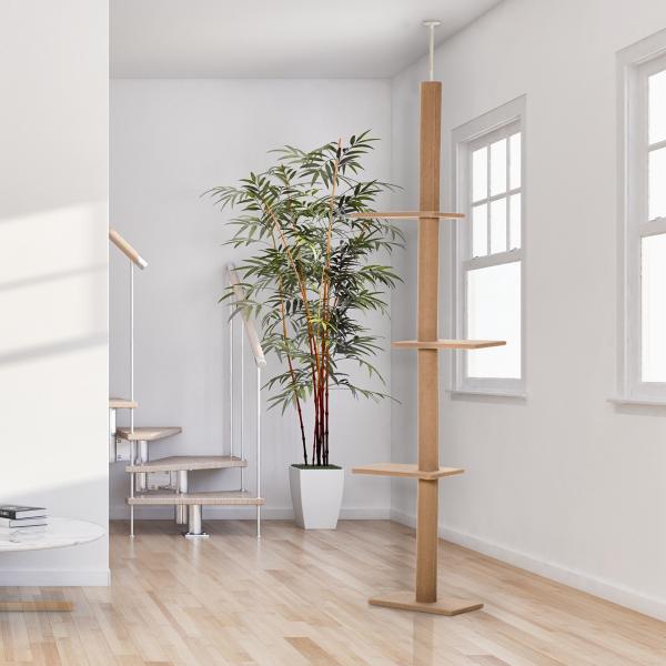 Arranhador para Gatos de Chão ao Teto Ajustável com 4 Plataformas e Poste 43x27x228 - 260 cm Castanho Claro