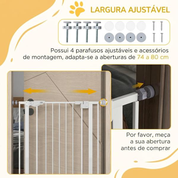 Barreira de Segurança Ajustável com Portinhola, Fecho Automático e Bloqueio Duplo, 74 - 80x104,1 cm, Branca