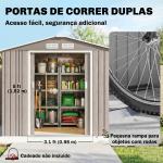 Abrigo de Jardim 213x130x185 cm Abrigo de Jardim Metálico de Exterior com 2 Portas Deslizantes e 4 Janelas Madeira