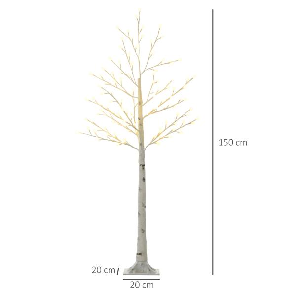 Árvore Sintética Altura 150cm com 120 Luzes LED IP44 Ajustável em 3 Modos Ramos Flexíveis 20x20x150cm Branco