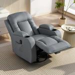 Poltrona de Massagem Giratória Poltrona Relax Reclinável com 8 Pontos de Massagem Função de Aquecimento 82x99x103 cm Cinzento