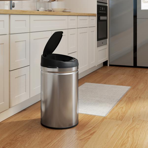 Balde de Lixo de Cozinha Automático 30 L em Aço Inoxidável Sensor Infravermelhos Fecho Automático 32x30,5x51 cm Prata