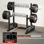 Suporte Ajustável para Barras de Pesas com Segurança Reforçada Carga até 300 kg Altura Regulável 48 - 135/45 - 85 cm Preto