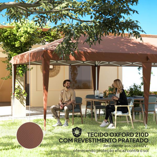 Tenda Dobrável 6x3 m com Altura Ajustável em 3 Níveis Bolsa de Transporte Anti - UV e Estrutura de Aço Castanho