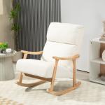 Poltrona Baloiço Moderna em Borrego com Apoio para os Braços de Madeira de Faia Poltrona de Amamentação 65x90x98 cm Creme