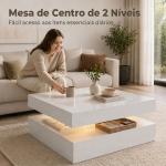 Mesa de Centro com LED RGB de 7 Cores com Armazenamento Aberto e Controlo Remoto 78x78x40 cm Branco