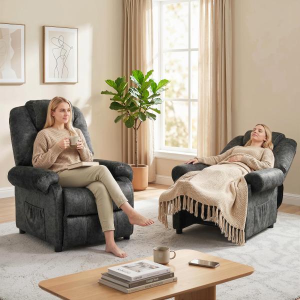 Poltrona Relax Reclinável com Apoio para os Pés Retrátil Encosto Alto Bolso Lateral Acolchoado Grosso 88x91x108 cm Preto