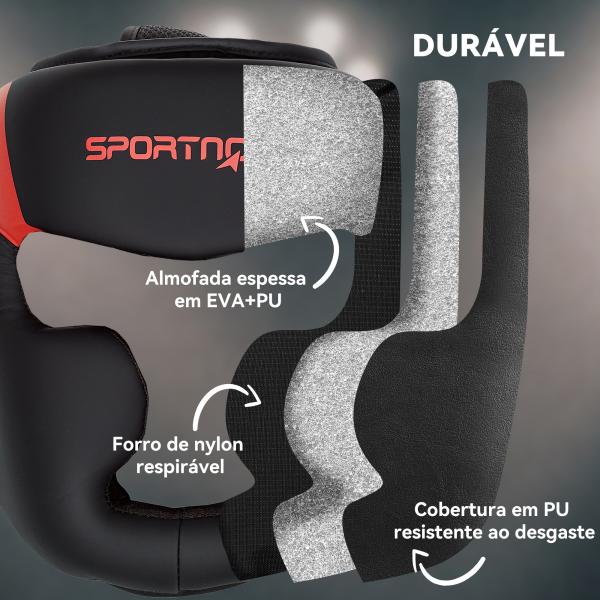 Capacete de Boxe com Correia Ajustável Protetor de Cabeça para Artes Marciais Karate Tamanho L Vermelho e Preto