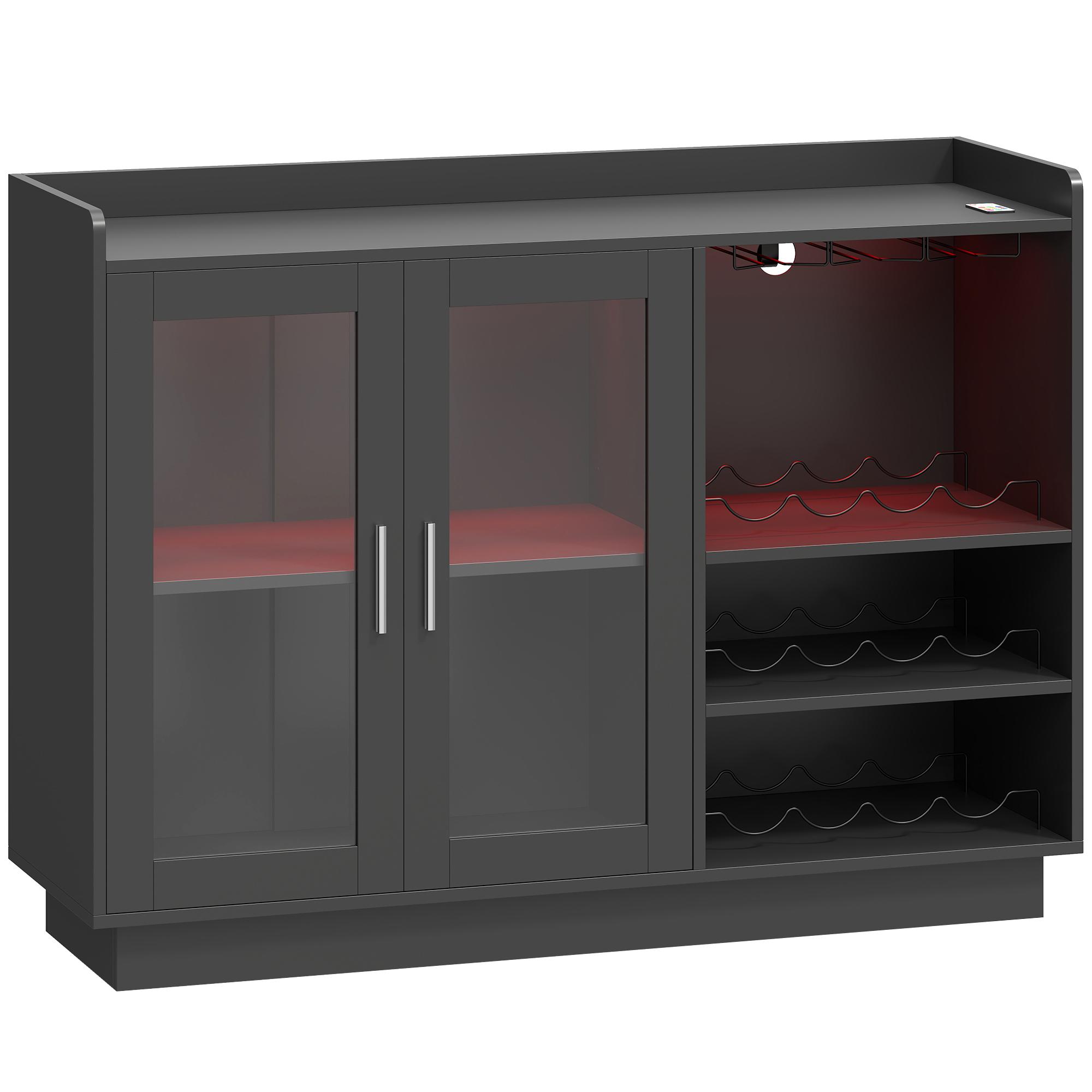 Móvel de Bar com Luzes LED RGB e Porta - Garrafas para 12 Garrafas Armário Buffet para Vinhos para Sala de Jantar Sala de Estar Preto