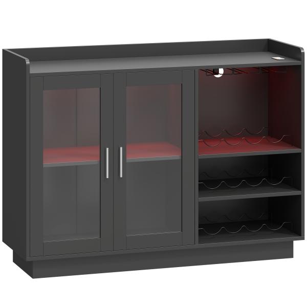 Móvel de Bar com Luzes LED RGB e Porta - Garrafas para 12 Garrafas Armário Buffet para Vinhos para Sala de Jantar Sala de Estar Preto