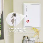 Armário de Parede de Aço para Medicamentos de 3 Níveis com Fechadura e 2 Chaves para Casa de Banho 40x15x53,5 cm Branco