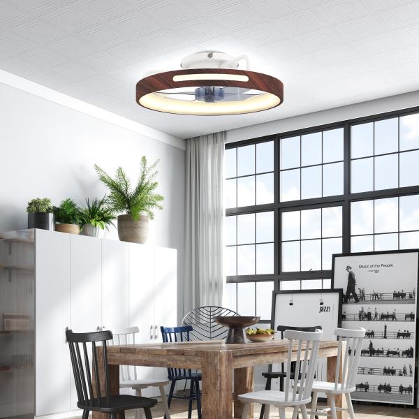 Ventilador de Teto com Luz LED 40 W Motor DC Reversível Comando à Distância 6 Velocidades 3 Cores Temporizador Teca