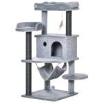 Árvore Arranhadora para Gatos 48x48x107cm com Caverna de Feltro Desmontável Rede Camas de Felpa Múltiplas Plataformas Poste Arranhador de Sisal e Brinquedos Cinza
