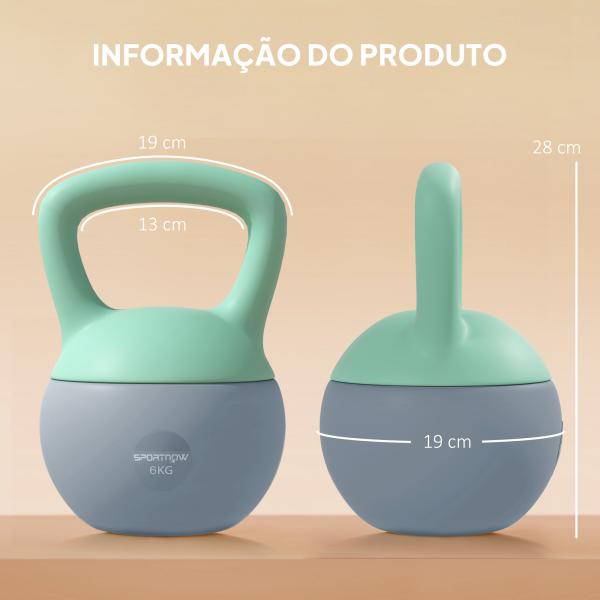 Kettlebell de 6 kg Pesa Russa Preenchida de Areia Metálica e Alça Antiderrapante para Treino em Casa Ginásio 19x19x28 cm Cinzento