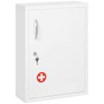 Armário de Parede de Aço para Medicamentos de 3 Níveis com Fechadura e 2 Chaves para Casa de Banho 40x15x53,5 cm Branco