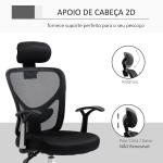 Cadeira de Escritório Ergonômica Cadeira de Escritório Giratória com Altura Ajustável Função Reclinável Apoio para a Cabeça e Suporte Lombar 65x67x108 - 118cm Preto