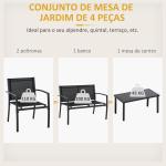 Conjunto de Móveis de Jardim Conjunto de 4 Peças com 2 Poltronas 1 Sofá de 2 Lugares e Mesa de Centro com Tampo de Vidro Preto