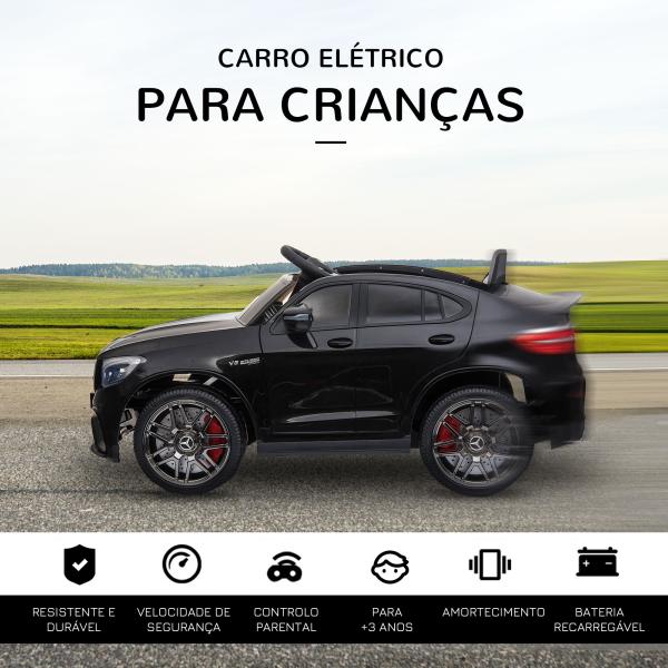 Carro Elétrico Infantil Mercedes AMG 12V com Controle Remoto Música Luzes Abertura da Porta Passeio para Crianças 3 - 5 Anos Preto 115x70x55 cm