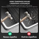 Espelho de Casa de Banho com Luz LED 80x60 cm Bluetooth 3 Cores de Luz Relógio Digital Função Antiembaciamento Memória Prata