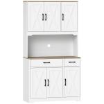 Armário de Cozinha Alto Móvel Auxiliar de Cozinha com Bancada Aberta para Micro - Ondas 2 Gavetas Prateleiras Ajustáveis 94x39,5x175,2 cm Branco