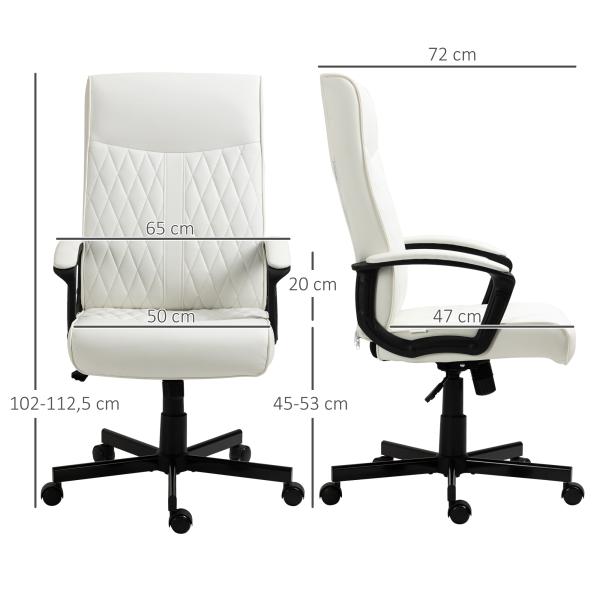 Cadeira de Escritório Giratória 360° com Encosto Alto Altura Ajustável e Função de Inclinação 65x65x102 - 112,5cm Branco creme
