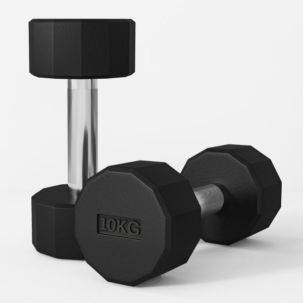 Conjunto de 2 Halteres Dodecagonais 2 x 10 kg em Metal com Revestimento em Borracha para Treino em Casa e Ginásio Preto