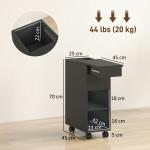 Mesa Auxiliar com Bancada Deslizante e Rodas Mesa Auxiliar com Armazenamento Oculto e Prateleira Ajustável 45x25x70 cm Preto