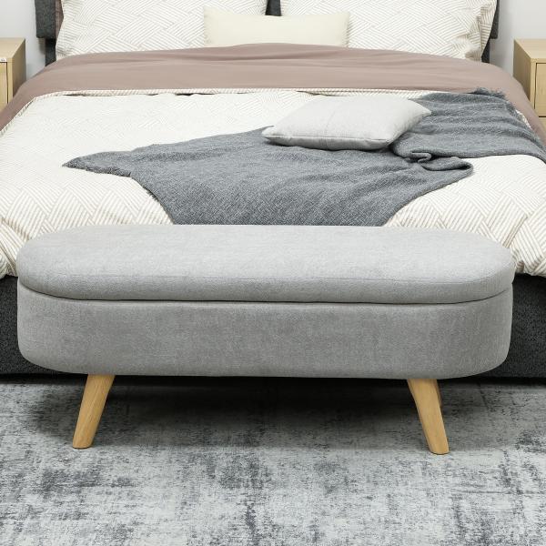 Banco para Pé de Cama Banco de Armazenamento com Pés de Madeira e Assento Acolchoado 110x40x43 cm Cinzento