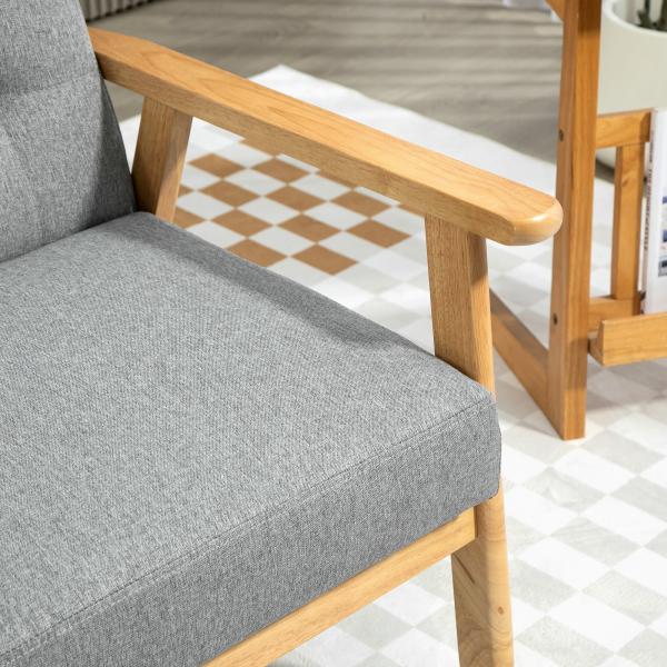 Sofá 2 Lugares Estofado em Linho com Apoio para os Braços de Madeira Encosto Acolchoado 114x75x76 cm Cinza Claro