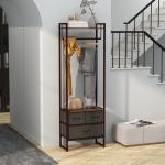 Suporte para Cabides com 3 Gavetas de Tecido Barra para Pendurar e Prateleira para Entrada Quarto 58,5x30x178 cm Castanho Rústico