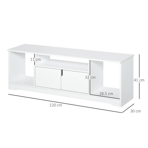 Móvel de TV para Televisores de até 42” Móvel de Sala de Estar Moderno com Armário de Dupla Porta e 3 Compartimentos Abertos 120x30x41cm Branco