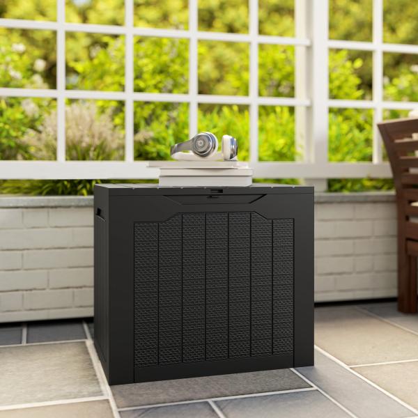 Baú de Armazenamento Exterior 93L Caixa de Armazenamento de Jardim de Plástico Impermeável com 2 Alças 56x41x50 cm Preto