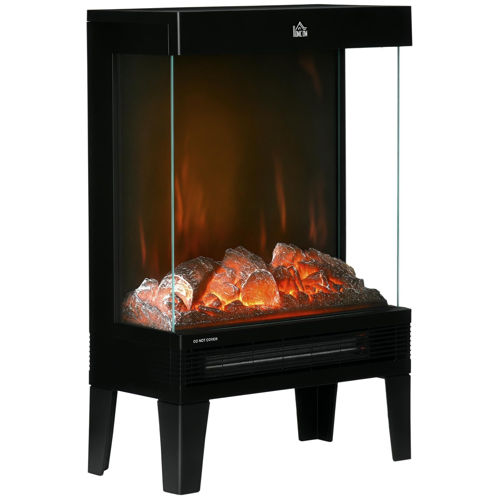 Lareira Elétrica 1000W/2000W com Chama LED Realista Termostato e Proteção Contra Superaquecimento 40,5x20x62cm Preto
