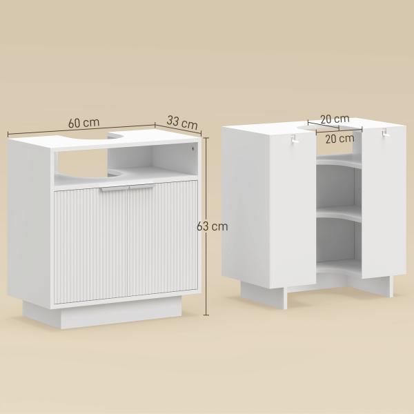 Móvel para Lavatório Pousar com 2 Portas Canaladas para Lavatório com ou sem Pedestal 60x33x63 cm Branco