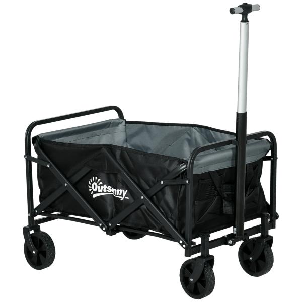 Carrinho de Transporte Carrinho Dobrável com 4 Rodas Capacidade 70 L Carga 80 kg para Jardim Praia Campismo Preto