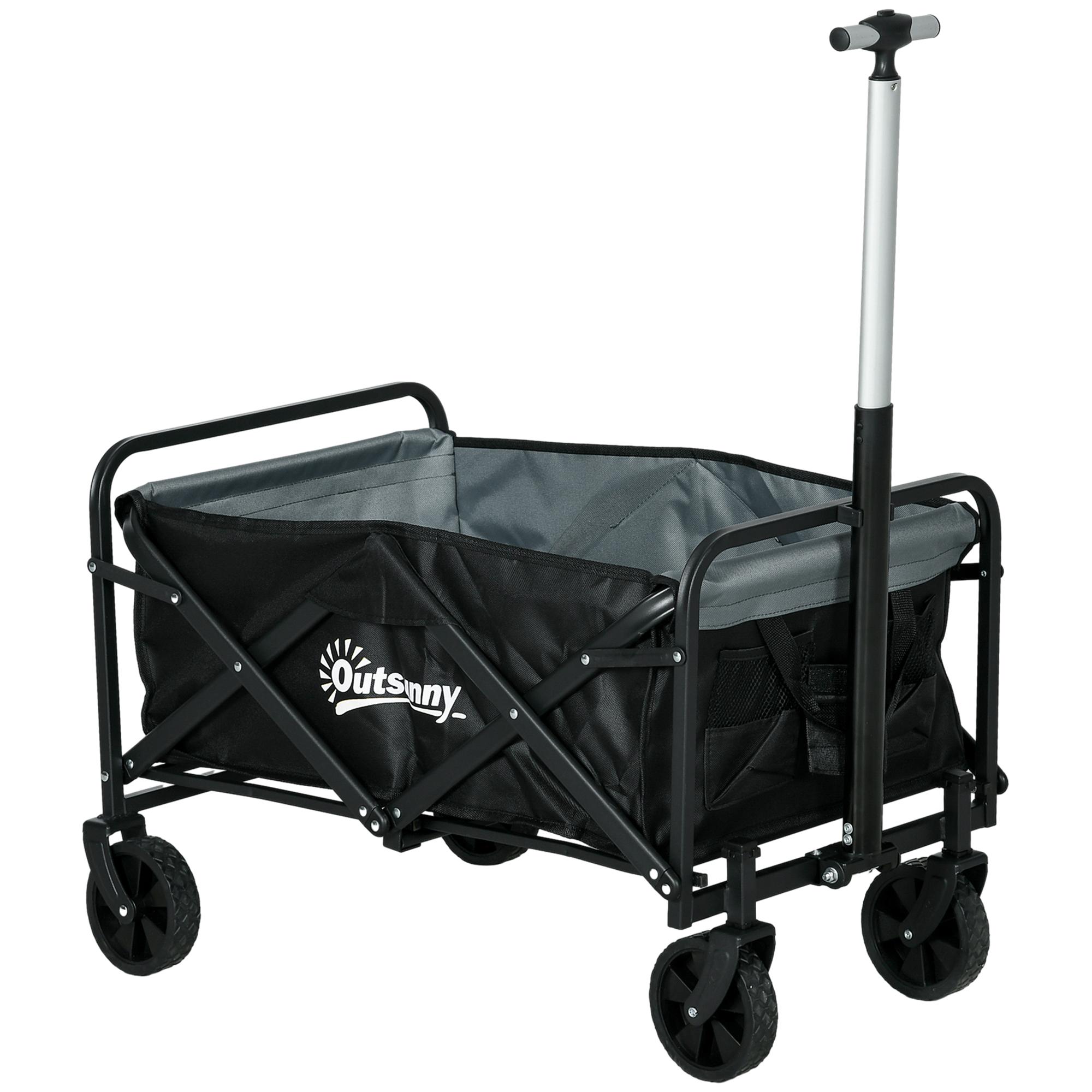 Carrinho de Transporte Carrinho Dobrável com 4 Rodas Capacidade 70 L Carga 80 kg para Jardim Praia Campismo Preto