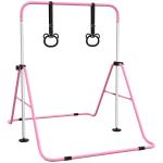 Barra de Ginástica para Crianças com Altura Ajustável em 5 Níveis Anéis e Dobrável 148x105x88 - 128 cm Rosa
