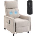 Poltrona de Massagem Reclinável com Apoio para Pés 2 Zonas de Massagem Assento com Molas Bolsos Estofamento em Linho Creme