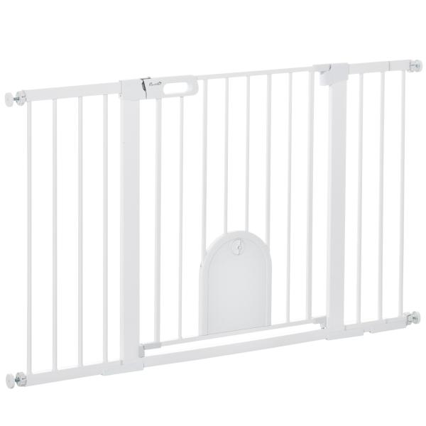 Barreira de Segurança de Animais de Estimação para Escadas e Portas com Aberturas de 75 - 131 cm com 3 Extensões Branco