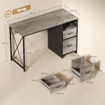 Mesa Gaming 120x50 cm Secretária Gaming Industrial com Compartimento e 2 Gavetas para Escritório Estúdio Cinzento Claro