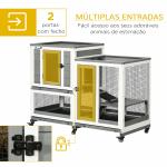 Coelheira de Madeira Interior Gaiola para Coelhos de 2 Níveis com Rodas 2 Rampas 3 Bandejas Amovíveis 110x50x86 cm Cinza