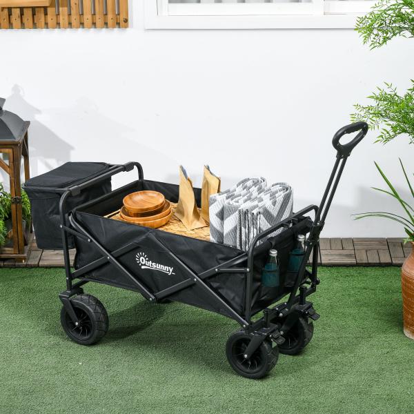 Carrinho de Transporte Dobrável com Bolsa Térmica Removível Capacidade 100 kg para Campismo Praia 113x57x77 - 100 cm Preto