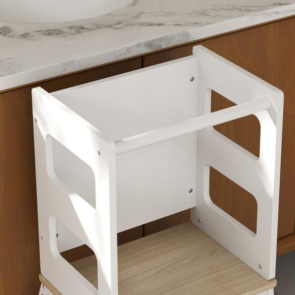 Torre de Aprendizagem para Crianças dos 3 - 6 Anos com Quadro e Grade de Segurança para Cozinha e Casa de Banho 55x52,5x87,5 cm Branco